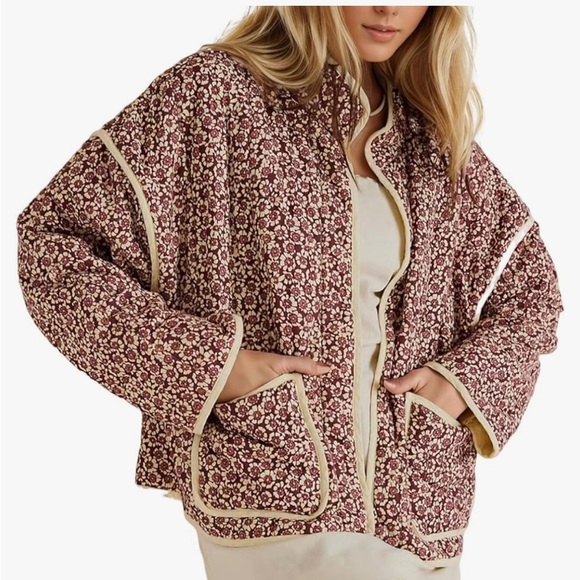 Quilted floral print relaxed fit vintage look boho chic lightweight jacket Med - Picture 1 of 5